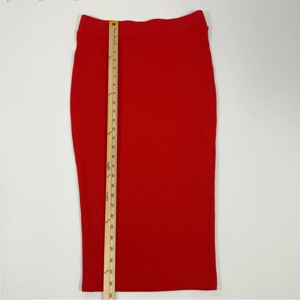 Burnt Orange Red Ribbed Knit Bar III Bodycon Midi Skirt Size M Medium - Picture 6 of 10